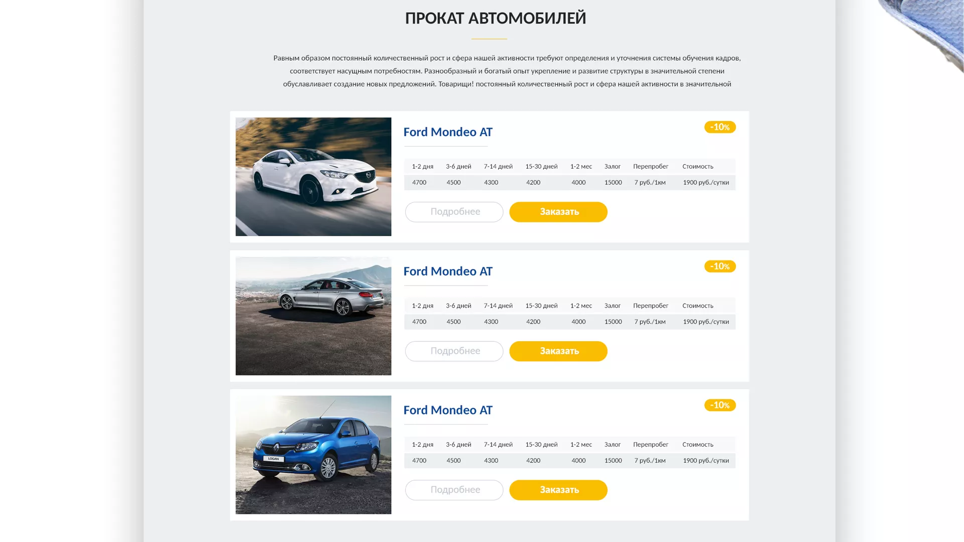 Разработка сайта для проката автомобилей в Кировграде