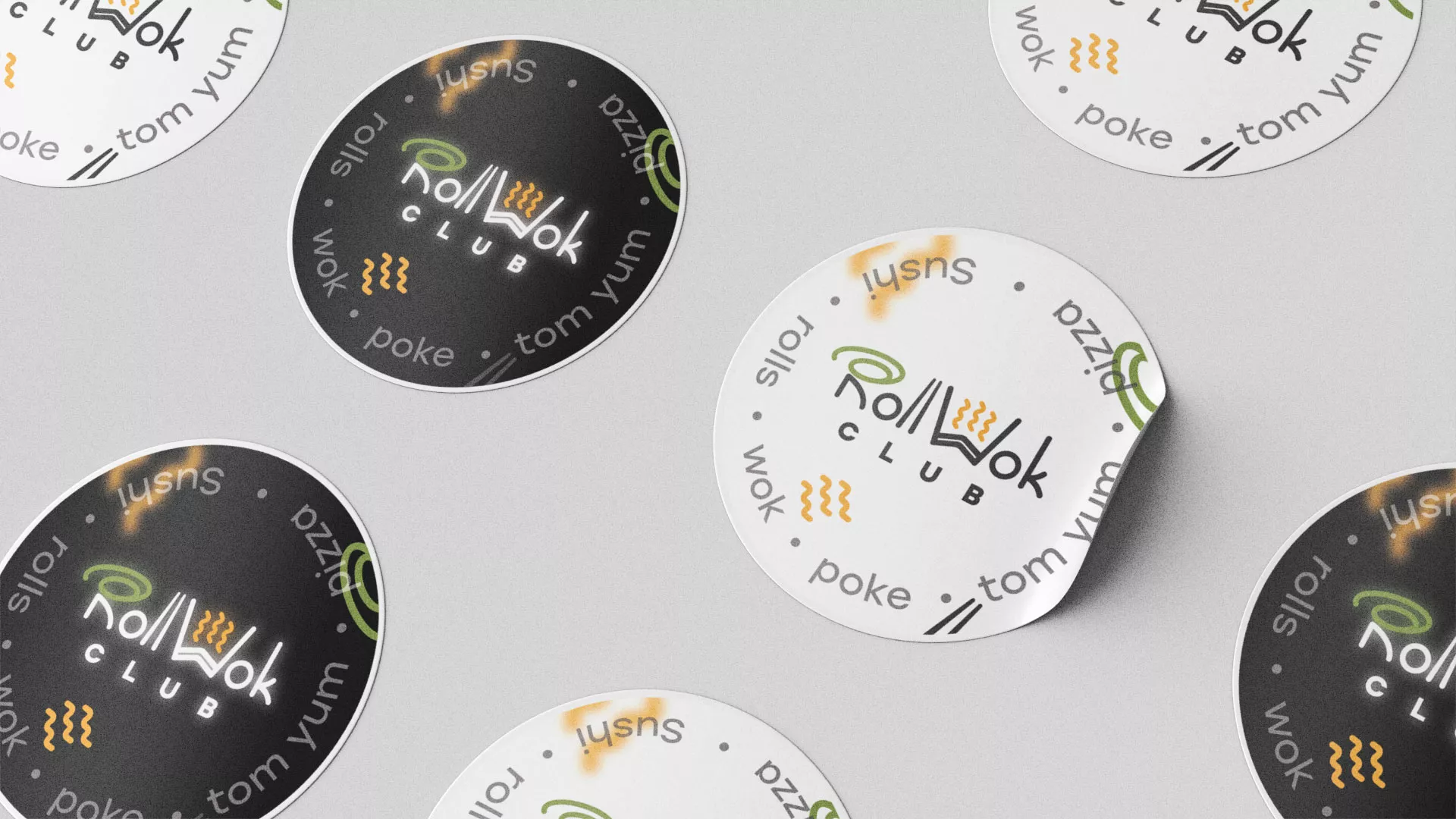 Разработка наклеек для суши-бара «Roll Wok Club» в Кировграде